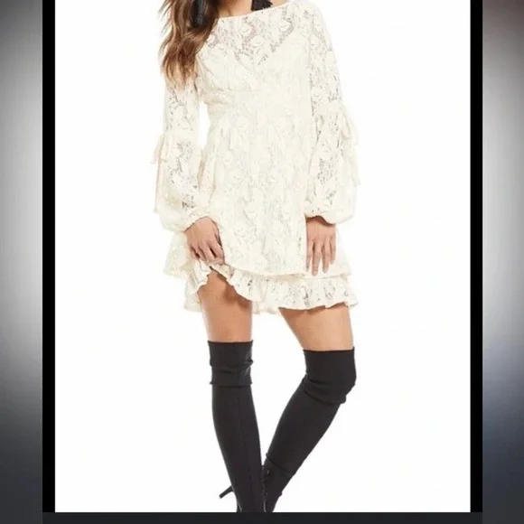 NWT Free People Ruby Lace With Tie Sleeves Ivory Dress, Size xs baby doll - Picture 5 of 16
